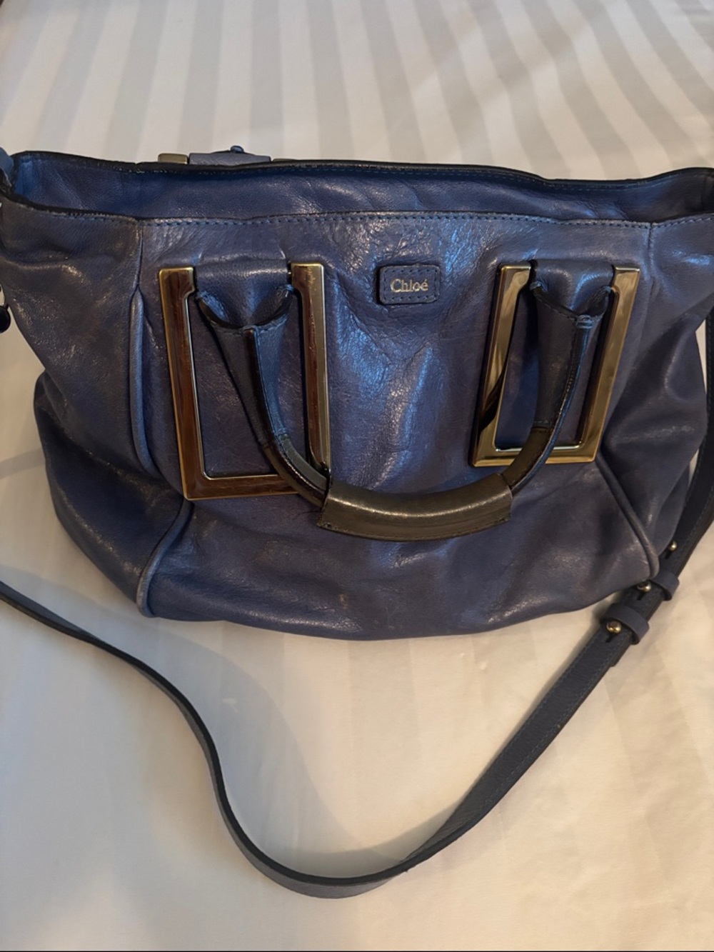 Chloé Blue Leather Shoulder Bag with Gold Hardware